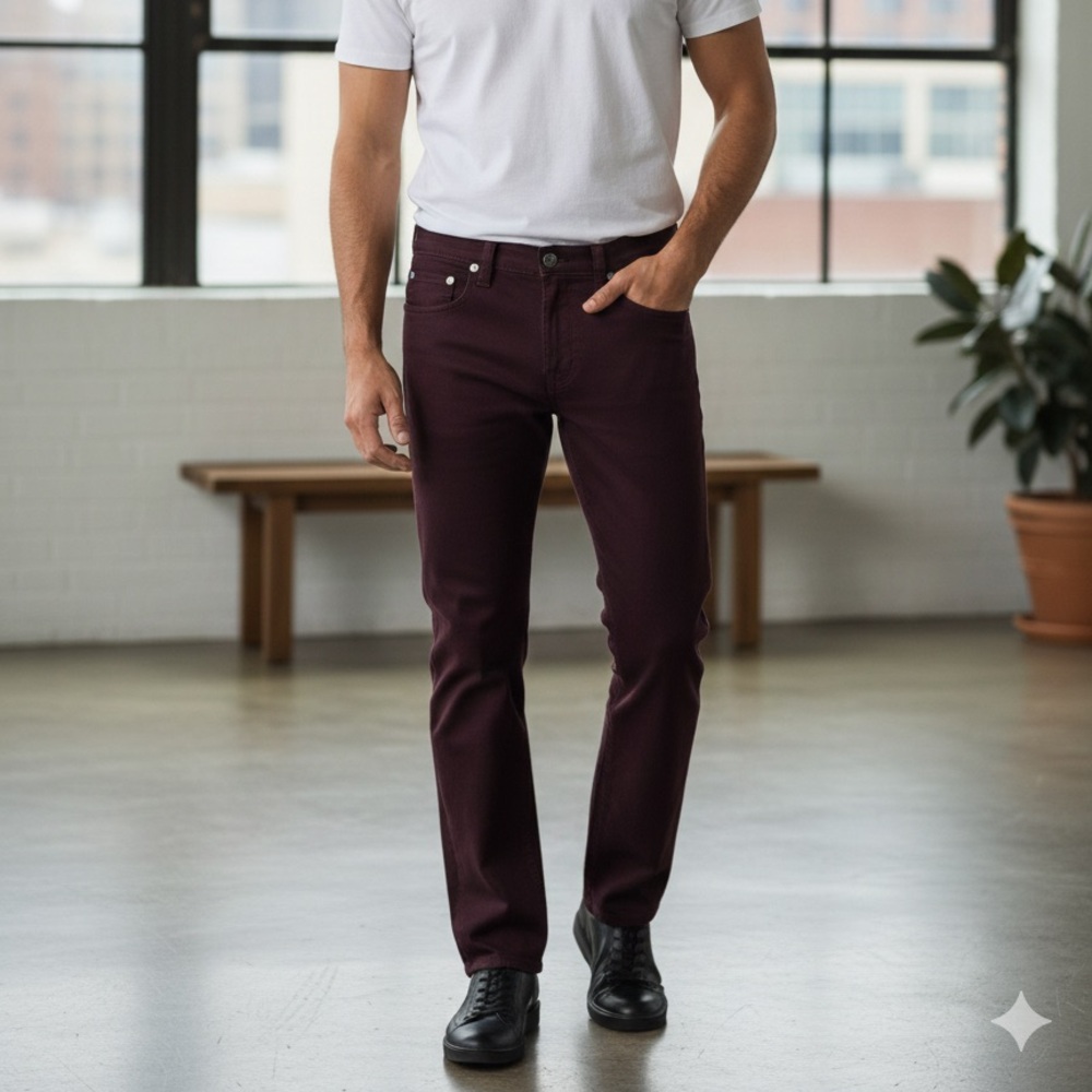 Men's Burgundy Jeans by Black Bull